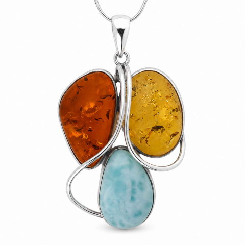 Colier Argint 925 cu Chihlimbar si Larimar – Echilibru si Energie Pozitiva [0]