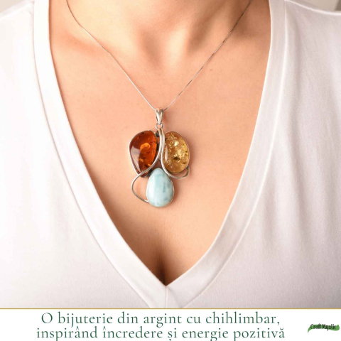 Colier Argint 925 cu Chihlimbar si Larimar – Echilibru si Energie Pozitiva [1]