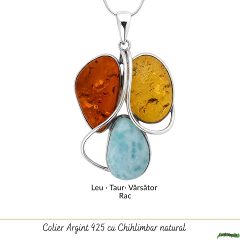 Colier Argint 925 cu Chihlimbar si Larimar – Echilibru si Energie Pozitiva [4]
