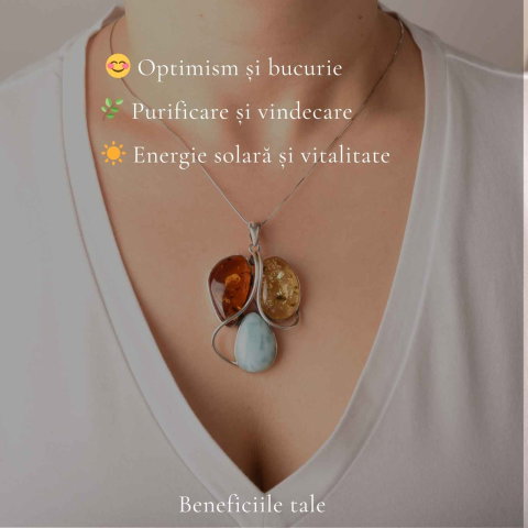Colier Argint 925 cu Chihlimbar si Larimar – Echilibru si Energie Pozitiva [2]