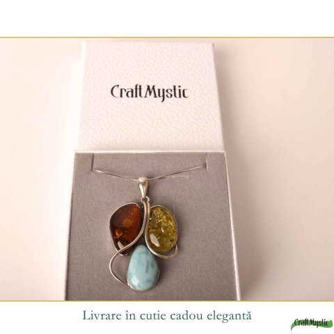 Colier Argint 925 cu Chihlimbar si Larimar – Echilibru si Energie Pozitiva [5]