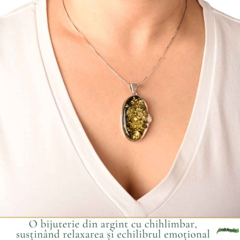 Colier Argint 925 Oval cu Chihlimbar Verde – Protectie si Echilibru Emotional [1]