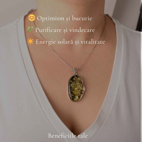Colier Argint 925 Oval cu Chihlimbar Verde – Protectie si Echilibru Emotional [2]