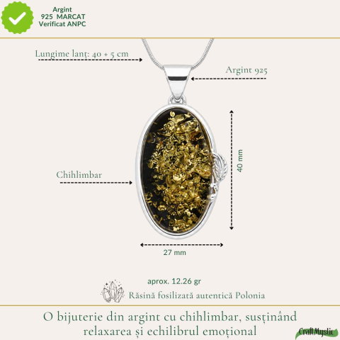Colier Argint 925 Oval cu Chihlimbar Verde – Protectie si Echilibru Emotional [3]