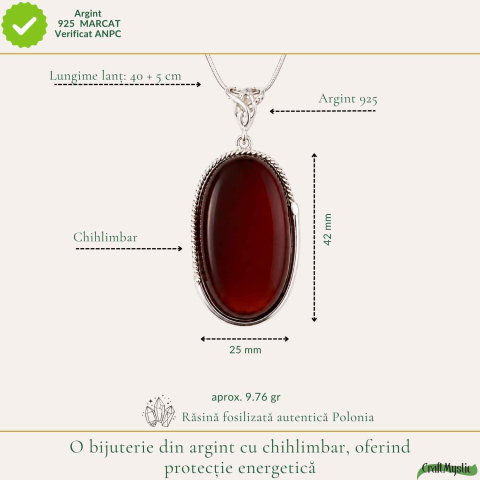 Colier Argint 925 Oval cu Chihlimbar Cherry – Energie Pozitiva si Protectie [3]