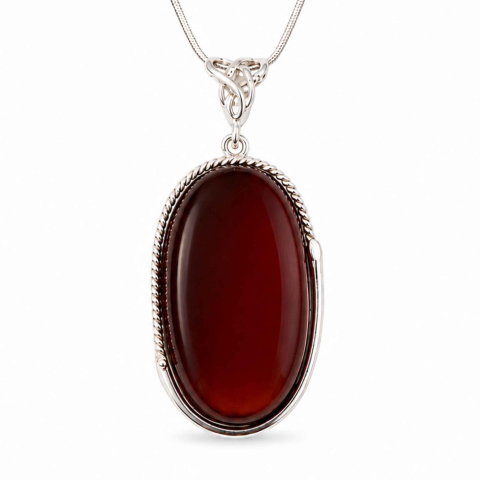 Colier Argint 925 Oval cu Chihlimbar Cherry – Energie Pozitiva si Protectie [0]