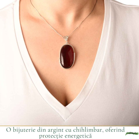Colier Argint 925 Oval cu Chihlimbar Cherry – Energie Pozitiva si Protectie [1]