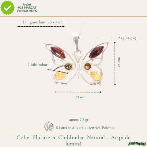 Colier argint 925 fluture cu chihlimbar natural – Transformare si vitalitate [3]