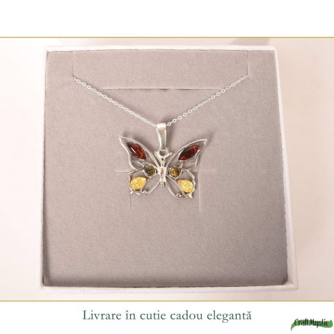 Colier argint 925 fluture cu chihlimbar natural – Transformare si vitalitate [5]