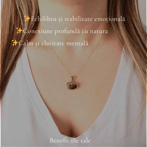 Colier Argint 925 Placat Aur 18K cu Agat Scenic Dendritic Oval – Echilibru si Claritate [2]