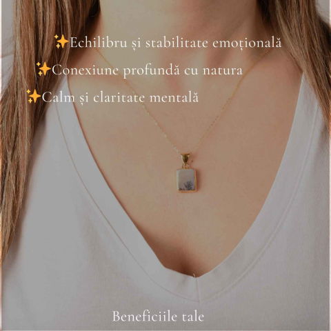 Colier Argint 925 Placat Aur 18K cu Agat Scenic Dendritic Dreptunghi – Echilibru si Claritate [2]