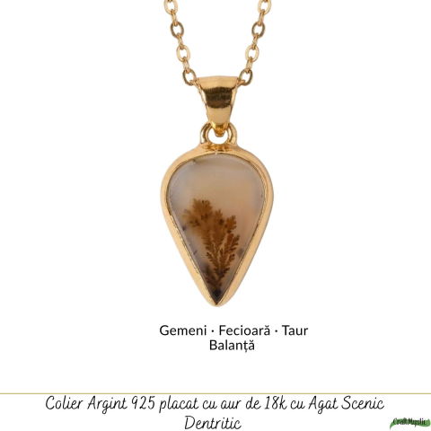 Colier Argint 925 Placat Aur 18K cu Agat Scenic Dendritic Lacrima – Echilibru si Claritate [4]