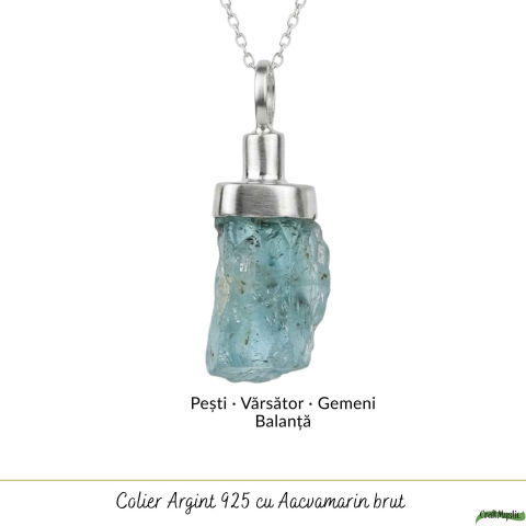 Colier Argint 925 cu Acvamarin Brut Natural – Claritate si Calm Interior [4]
