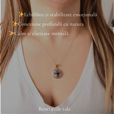 Colier Argint 925 Placat Aur 18K cu Agat Scenic Dendritic Rotund – Echilibru si Claritate [2]