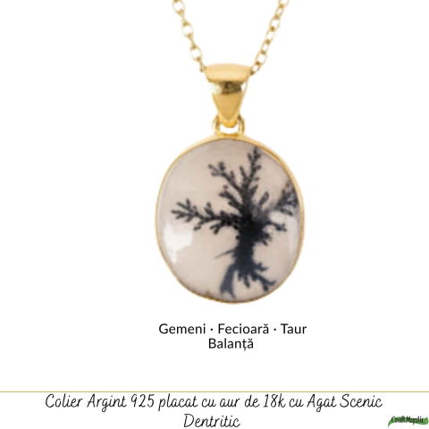 Colier Argint 925 Placat Aur 18K cu Agat Scenic Dendritic Rotund – Echilibru si Claritate [4]