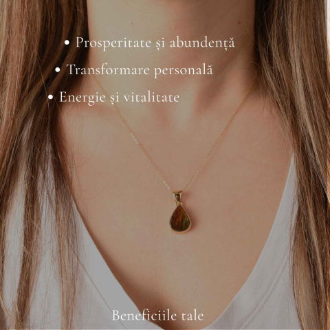 Colier Argint 925 Placat Aur 18K cu Amolit Natural Lacrima – Prosperitate si Energie Pozitiva [2]
