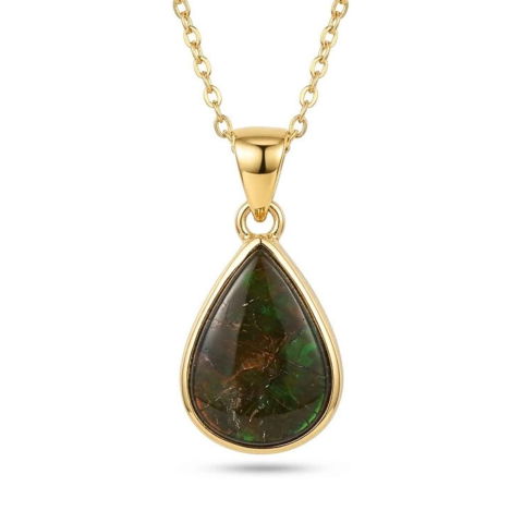 Echilibrare Energetica - Colier Argint 925 Placat Aur 18K cu Amolit Natural Lacrima – Prosperitate si Energie Pozitiva