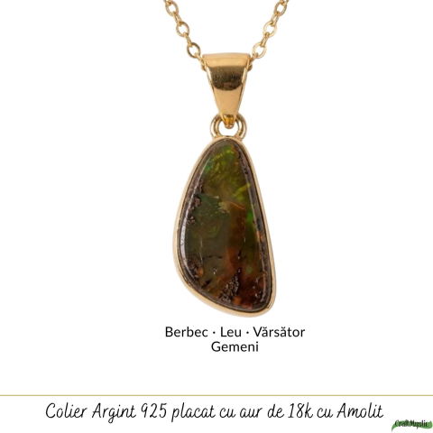 Colier Argint 925 Placat Aur 18K cu Amolit Natural – Prosperitate si Energie Pozitiva [4]