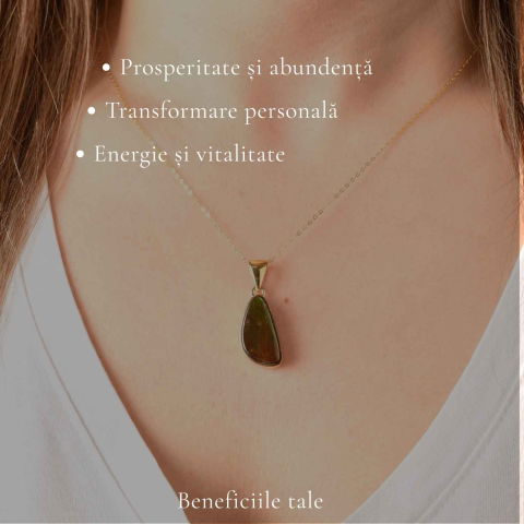 Colier Argint 925 Placat Aur 18K cu Amolit Natural – Prosperitate si Energie Pozitiva [2]