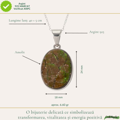 Colier Argint 925 cu Amolit Natural Oval – Prosperitate, Protectie si Energie Pozitiva [3]