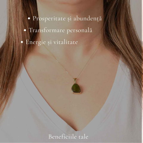 Colier Argint 925 Placat Aur 18K cu Amolit Natural Brut – Energie, Prosperitate si Protectie [2]