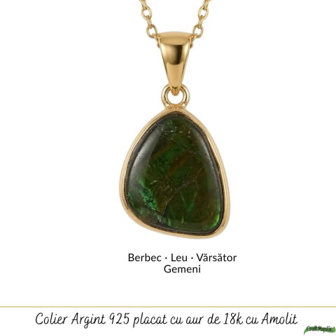 Colier Argint 925 Placat Aur 18K cu Amolit Natural Brut – Energie, Prosperitate si Protectie [4]