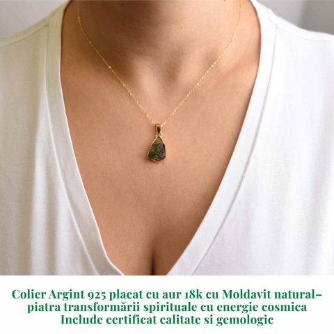 Colier argint 925 placat cu Aur 18k cu Moldavit natural – Transformare spirituala – 2.46 g [1]