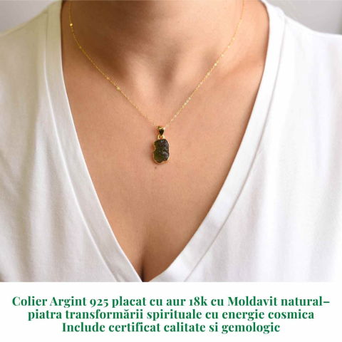 Colier argint 925 placat cu aur 18k cu Moldavit natural 2.22 g — accelerarea transformarii personale si spirituale [1]