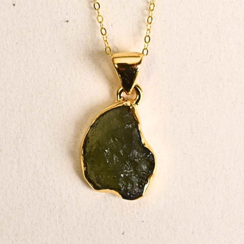 Echilibrare Energetica - Colier argint 925 placat aur 18k cu Moldavit – transformare rapida – 2.08 g