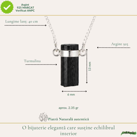 Colier Argint 925 cu Turmalina Neagra Bruta – Protectie si Ancorare Zilnica [3]