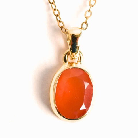 Fecioara - Colier Argint 925 Placat cu Aur 18K cu Carneol Oval – Energie si Vitalitate Zilnica