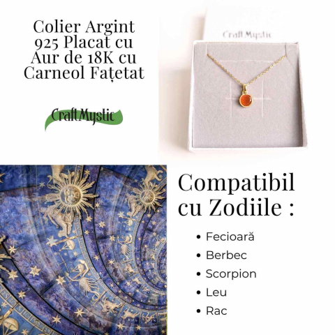 Colier Argint 925 Aur 18K cu Carneol Rotund – Energie si Curaj Zilnic [3]