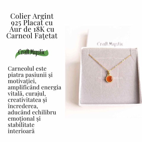 Colier Argint 925 Aur 18K cu Carneol Rotund – Energie si Curaj Zilnic [2]