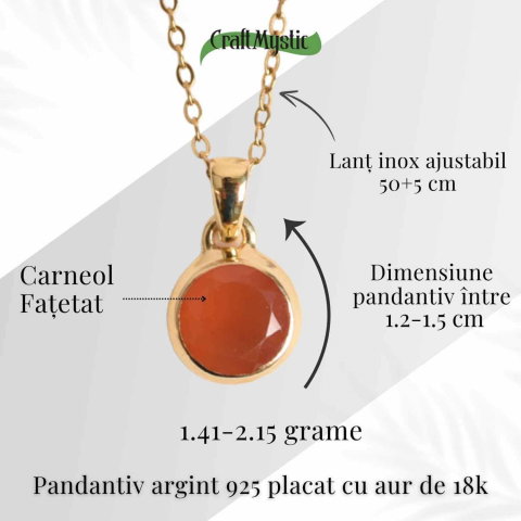 Colier Argint 925 Aur 18K cu Carneol Rotund – Energie si Curaj Zilnic [4]