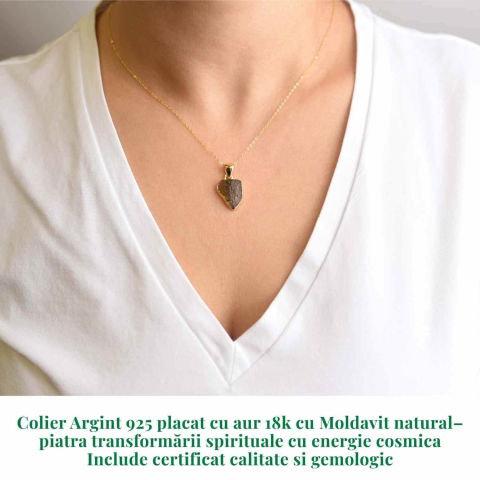 Colier Argint 925 placat aur 18k cu Moldavit natural brut 1.93 g – talisman de transformare [1]