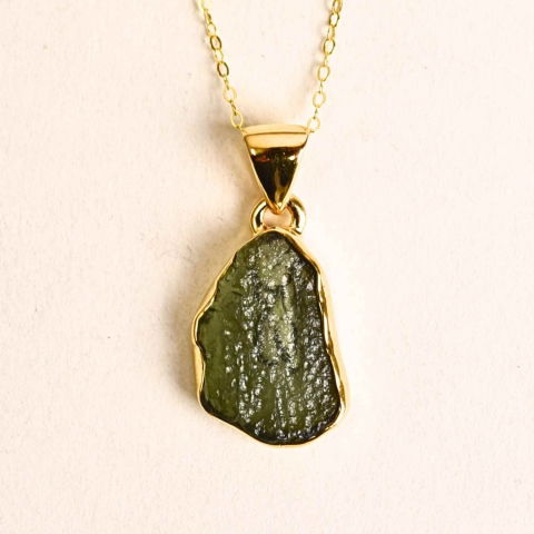 Colier argint 925 placat aur 18k cu Moldavit natural 2.17 g – Accelereaza transformarea personala [0]