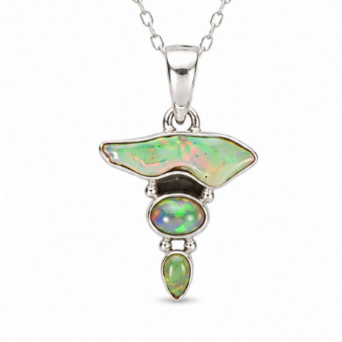 Incredere si Curaj - Colier Argint 925 cu Triplu Opal Etiopian – Magie, Inspiratie si Creativitate