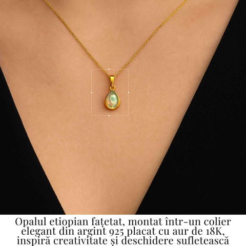 Colier Argint 925 placat cu aur 18K cu Opal Etiopian Fatetat in Forma de Lacrima – Luminile Transformarii Interioare [1]