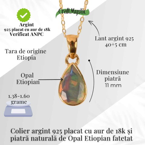Colier Argint 925 placat cu aur 18K cu Opal Etiopian Fatetat in Forma de Lacrima – Luminile Transformarii Interioare [3]