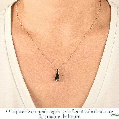 Colier Delicat din Argint 925 Placat cu Aur 18K cu Opal Negru – Eleganta si Protectie [1]