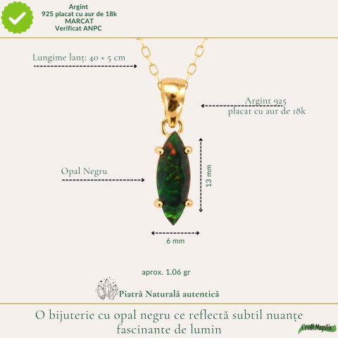 Colier Delicat din Argint 925 Placat cu Aur 18K cu Opal Negru – Eleganta si Protectie [3]