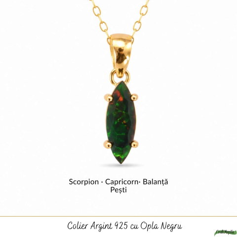 Colier Delicat din Argint 925 Placat cu Aur 18K cu Opal Negru – Eleganta si Protectie [4]