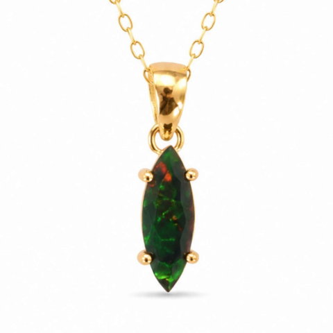 Meditatie si Spiritualitate - Colier Delicat din Argint 925 Placat cu Aur 18K cu Opal Negru – Eleganta si Protectie