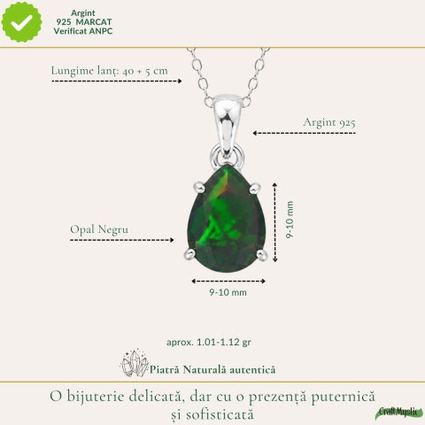 Colier Argint 925 cu Opal Negru Lacrima – Eleganta si Protectie Energetica [3]