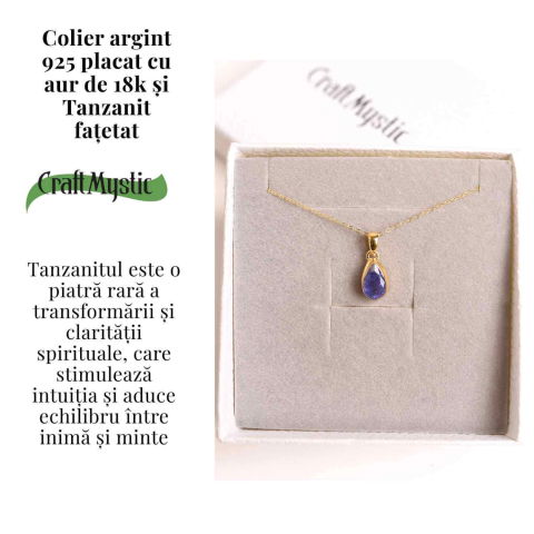 Colier Argint 925 Placat cu Aur 18K si Tanzanit Fatetat in Forma de Lacrima – Claritate, Transformare si Armonie Interioara [2]