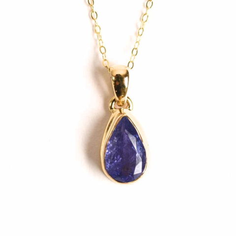 Tip Cristal - Colier Argint 925 Placat cu Aur 18K si Tanzanit Fatetat in Forma de Lacrima – Claritate, Transformare si Armonie Interioara