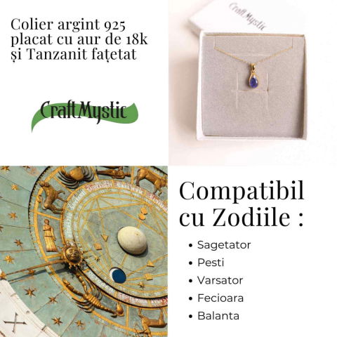 Colier Argint 925 Placat cu Aur 18K si Tanzanit Fatetat in Forma de Lacrima – Claritate, Transformare si Armonie Interioara [4]