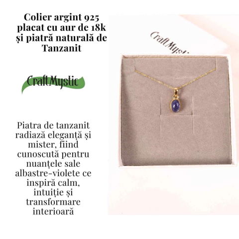 Colier Argint 925 placat cu Aur 18K si Tanzanit Oval – Echilibru si Claritate Spirituala [2]