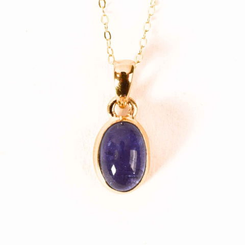 Tip Cristal - Colier Argint 925 placat cu Aur 18K si Tanzanit Oval – Echilibru si Claritate Spirituala