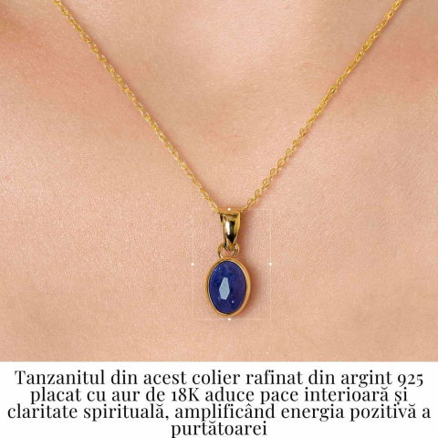 Colier Argint 925 placat cu Aur 18K si Tanzanit Oval – Echilibru si Claritate Spirituala [1]